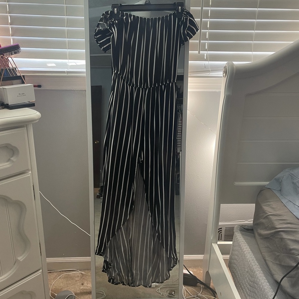 Black and white striped romper